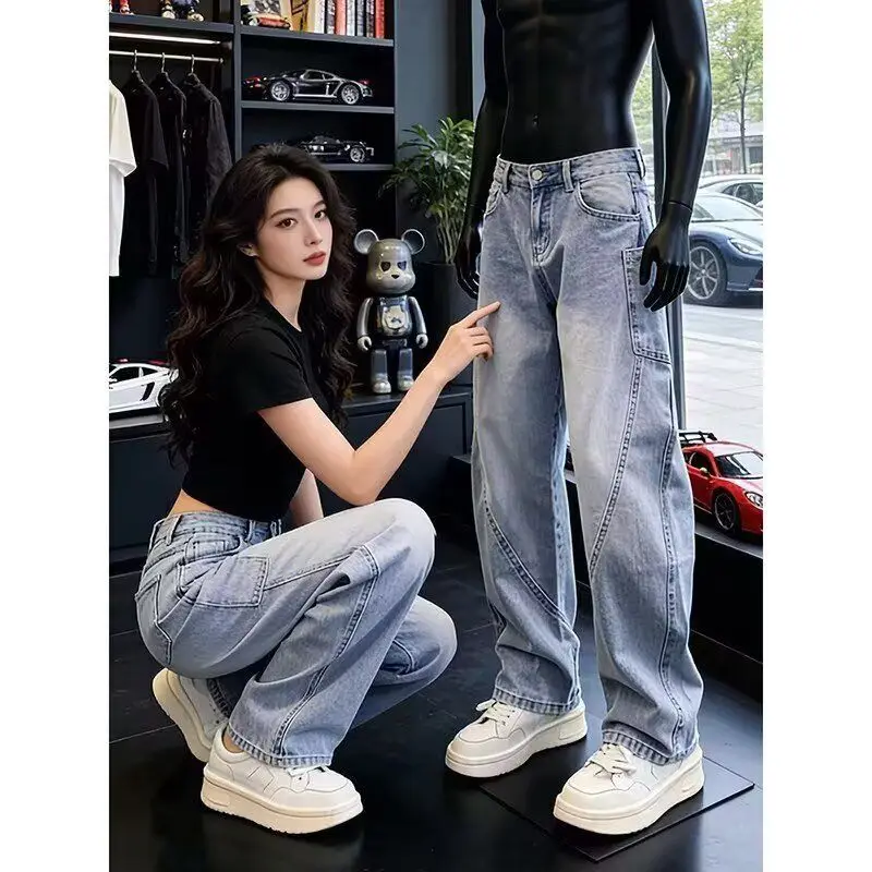 Men's Fashionable Retro Washed Denim Jeans Spring Autumn Style Knife Pants mid Waist Slim Fit Polyester Cotton Blend