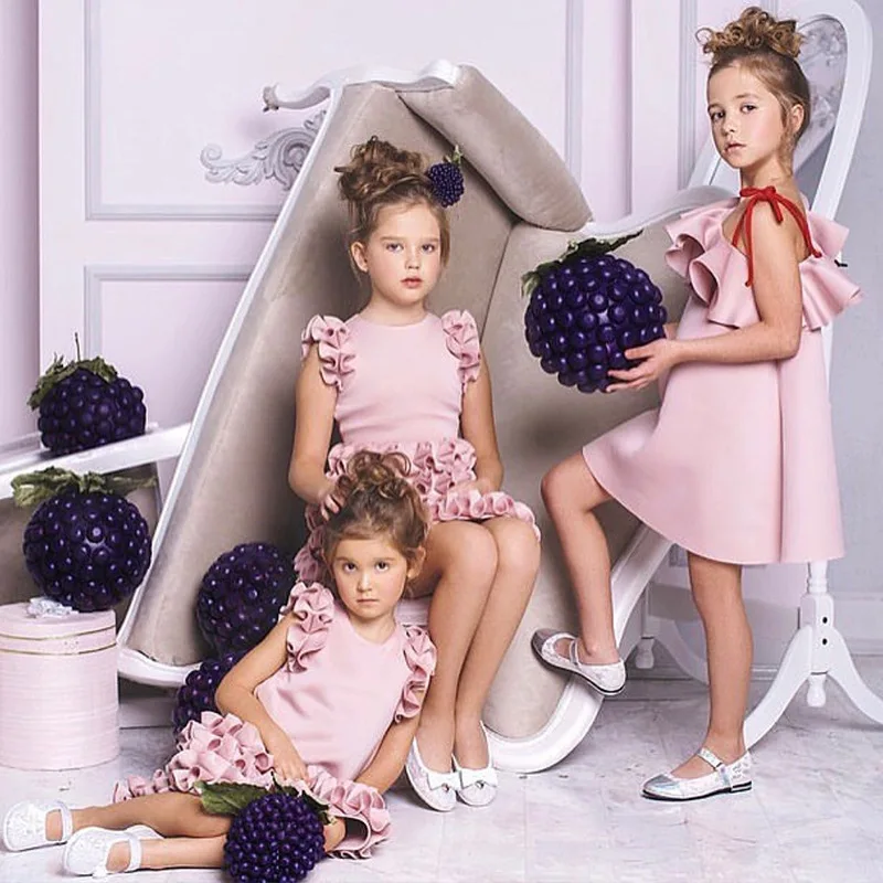 2026 Children New Solid Color Fashion Casual Sleeveless Formal Pageant Party Gown Birthday Costume Flower Girl Dress Clothes