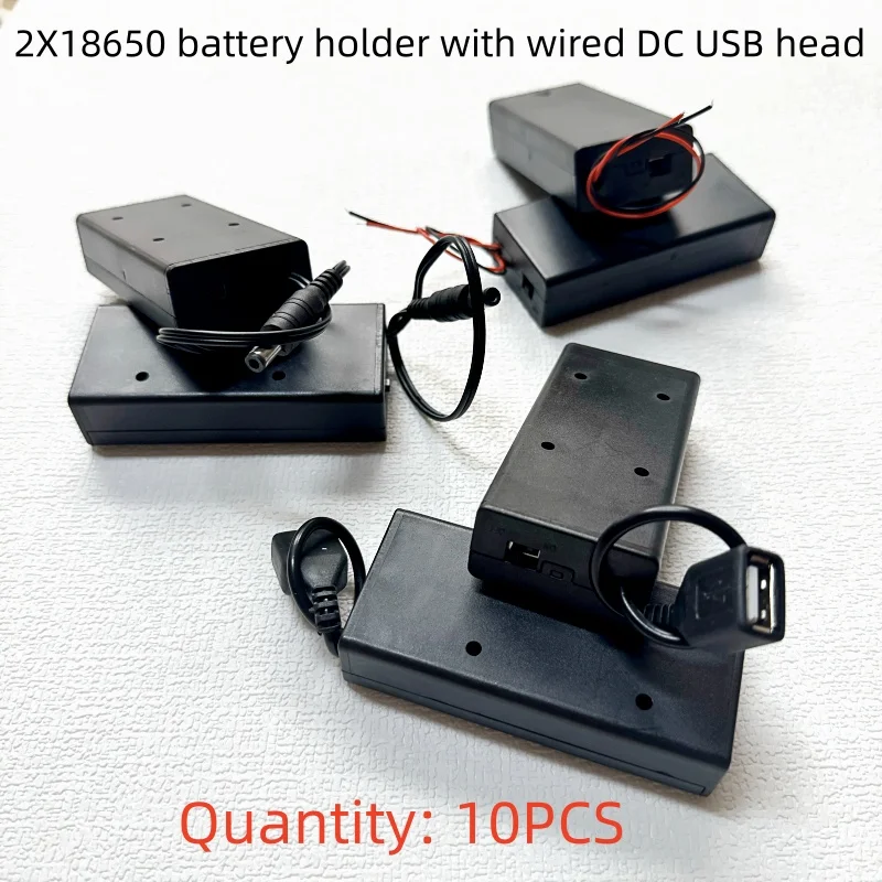 

10PCS 2X18650 Battery Pack With Lid and Switch Cable 18650 Battery Holder With DC and USB Head Storage Box in Series 2 * 3.7V