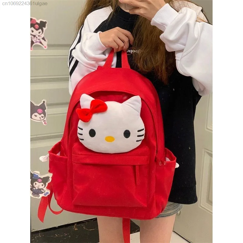 Sanrio Hello Kitty Big projekt twarzy czerwony Backapck kreskówka Kawaii modna tornister Y2k kobiety w stylu college\'u japoński śliczne torby