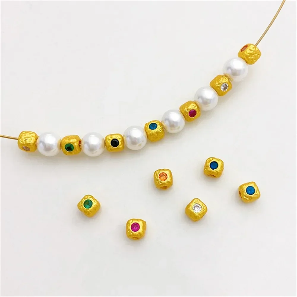 

18K Gold-wrapped Gold Inlaid Zircon Square Grain Bead-separated Loose Bead DIY Bracelet Necklace Jewelry Accessories Material