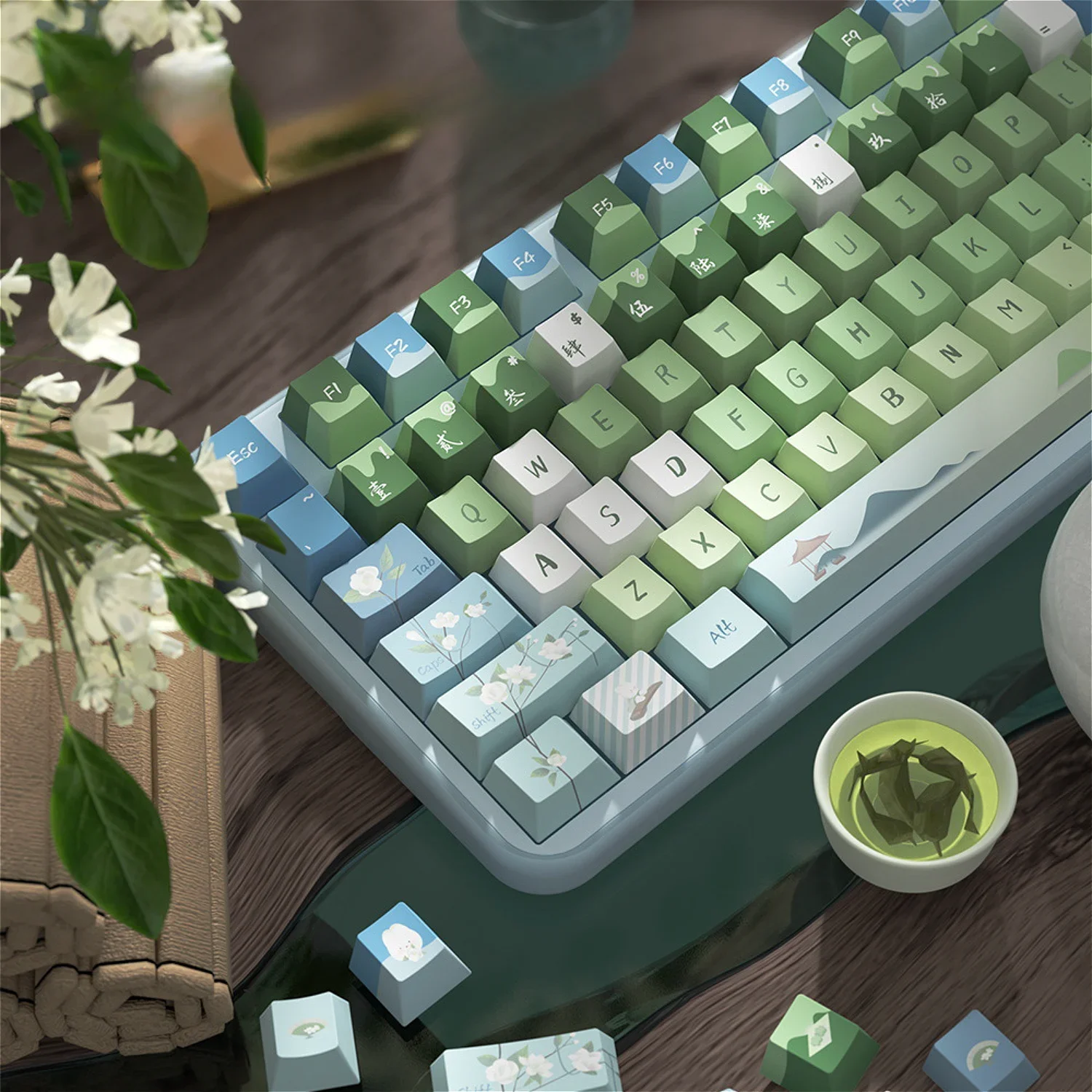 Jasmine Tea Rabbit Cherry Keycap Set PBT Personalized Custom Heat Sublimation Mechanical Keyboard Keycaps