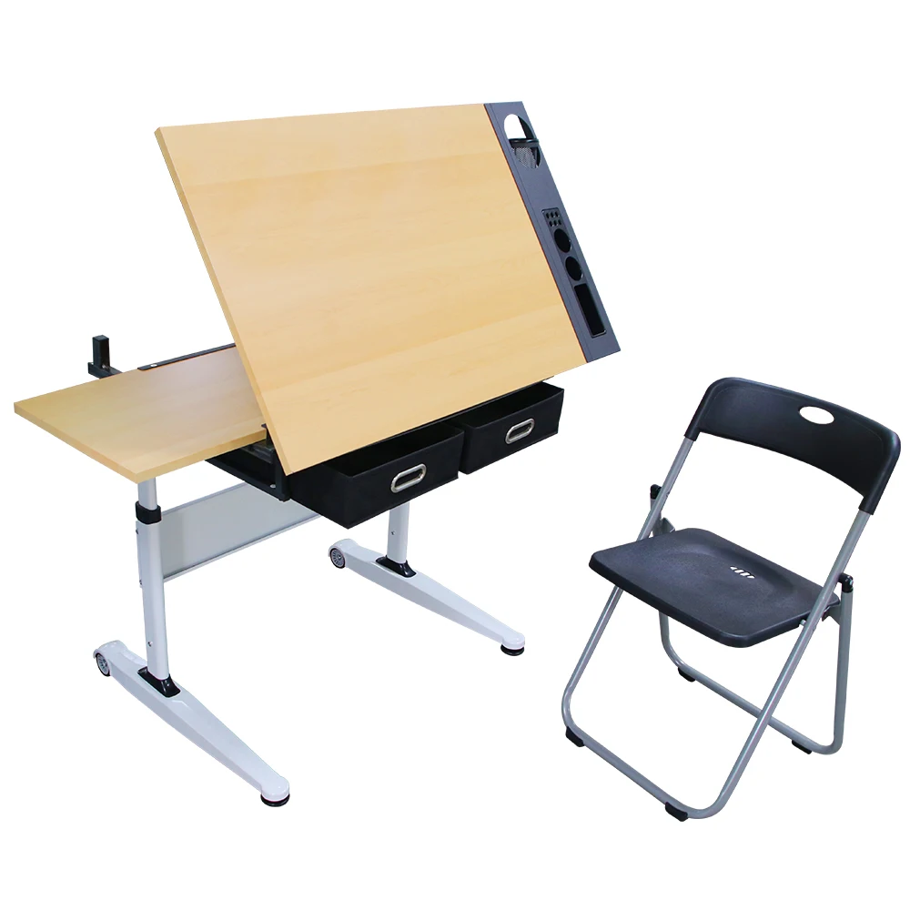 Modern School Height Adjustable Angle Adjust Drawing Desk With Chair Durable Eco-Friendly Design For Bedroom & Living Room