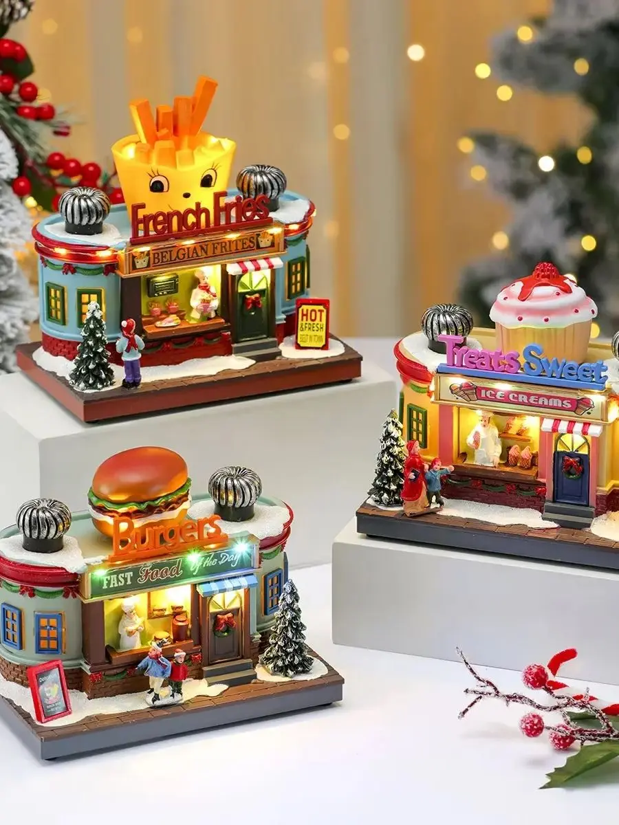 Christmas Rotate Shine Music Box Decor Resin Santa Octave Box for Home Kitchen Cafe Window Xmas Decor Ornament Party Holiday Gif