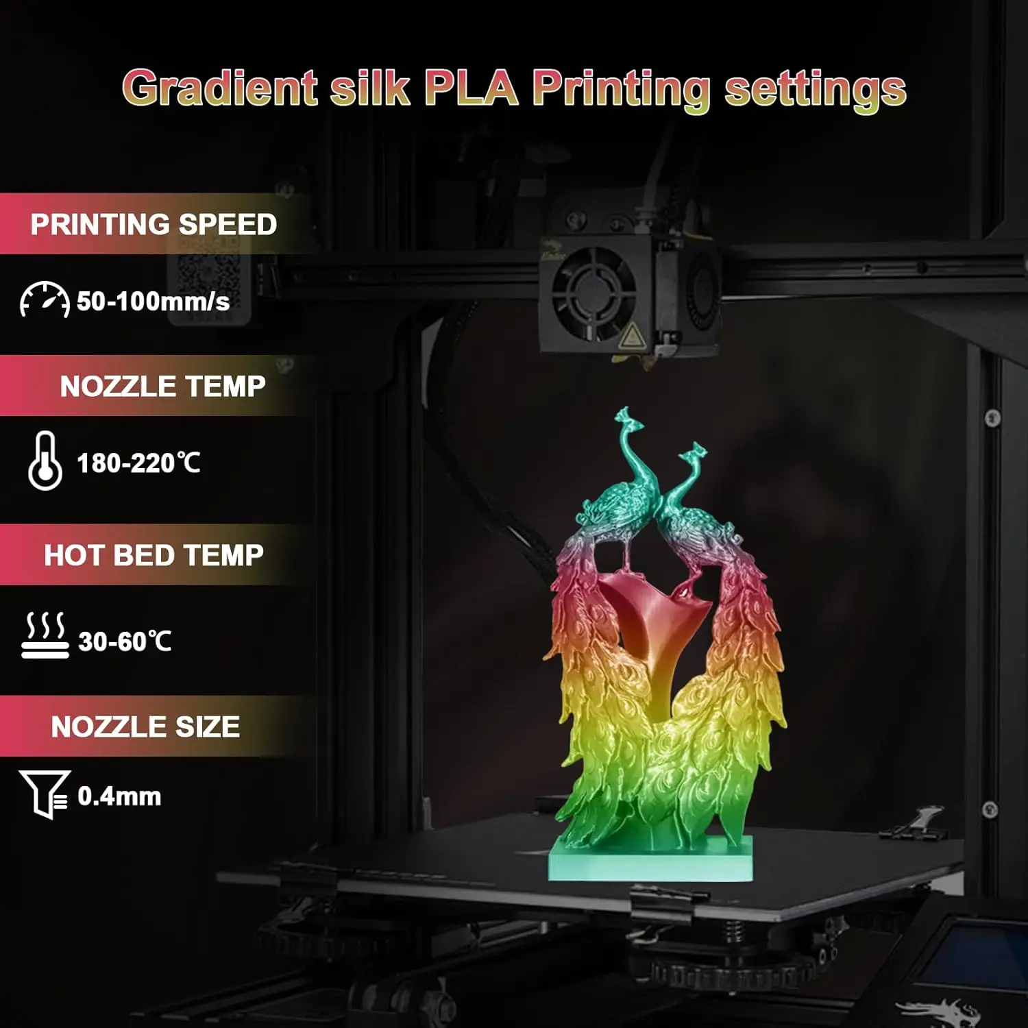 Macaron Regenbogen PLA Filament, Glänzendes Mehrfarbiges Seiden-PLA 1,75 mm Filament (+-0,03 mm), Funkelnder Schnell Farbwechselnder Mehrfarbiger 250g – Detail 3