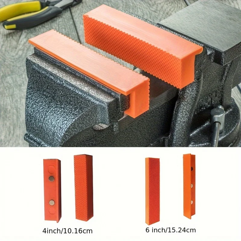 2pcs Magnetic Jaw Protector Strip for Bench Vise, 6-Inch Flat Weave, Orange Polypropylene Material