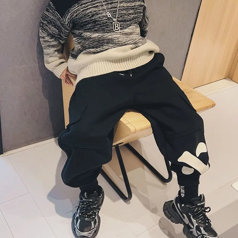 New 2025 Spring Boys' Cargo Pants Loose Casual Athletic Wear Cotton Breathable for Active Kids
