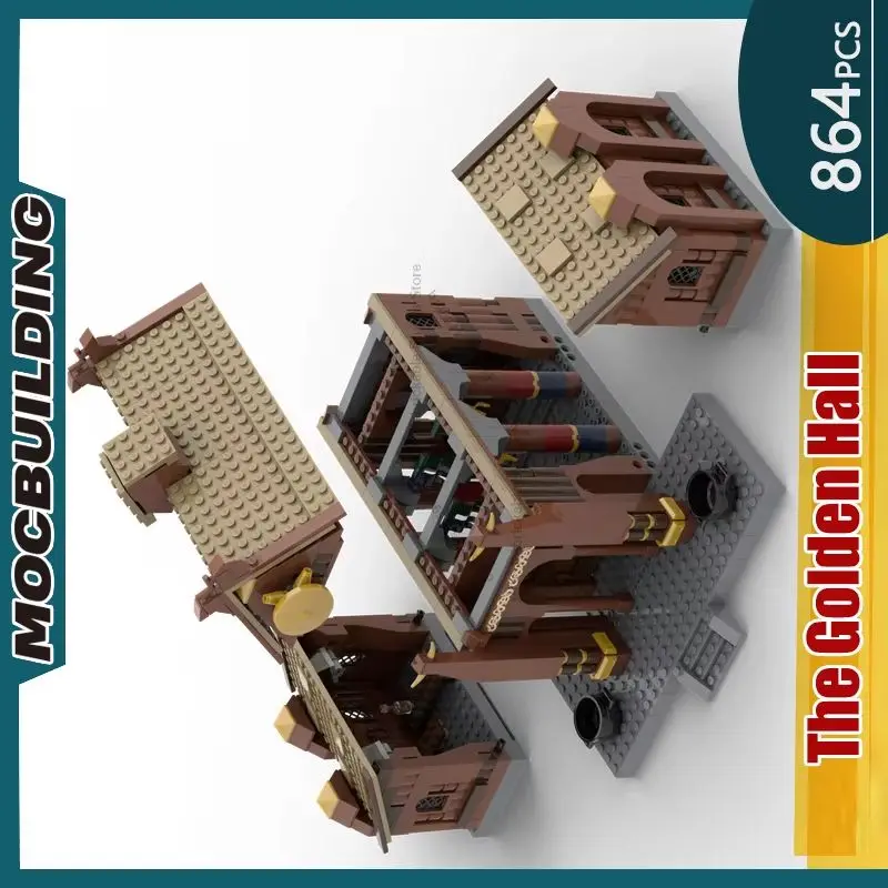 

Золотой зал Эдоры, модель медашафта, MOC, строительные блоки, сделай сам, сборка кирпичей, архитектура фильма, дисплей, игрушки, подарки, 864 шт.