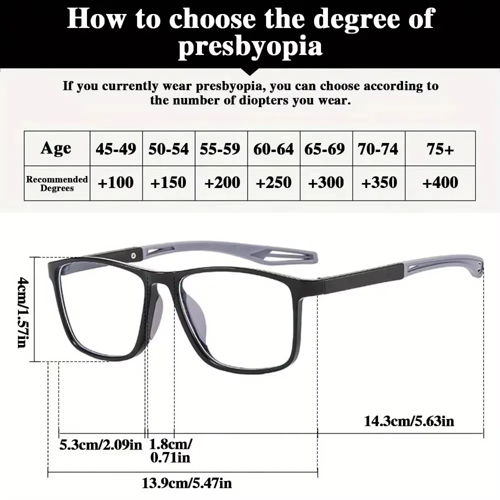 Two Pairs of TR004 Men's Progressive Multifocal Reading Glasses, Lightweight Sports Square Blue Light-blocking Glasses, Perfect for Daily Driving and Office Use, Typical Men's Christmas and Halloween Gifts in Random Colors
