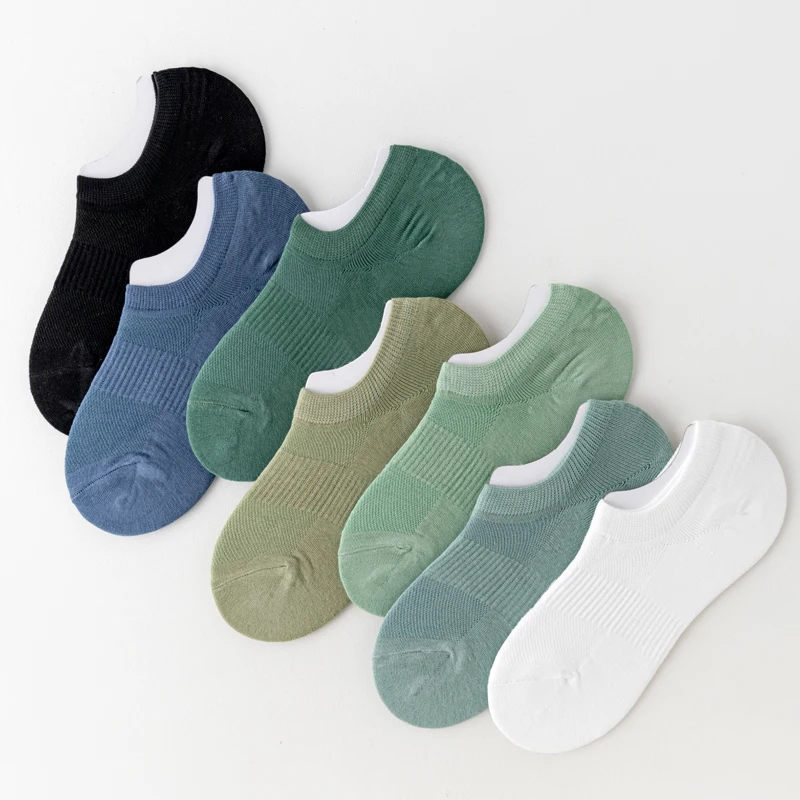

7 Pairs 65% Cotton Summer Men's Invisible Boat Socks | Non-Slip Silicone Breathable Casual Short Socks