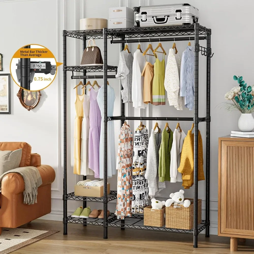 Heavy Duty Clothes Rack Clothing Rack for Hanging Clothes,Large Metal Garment Rack with 4 Tiers Adjustable Wire Shelves&3 Hanger