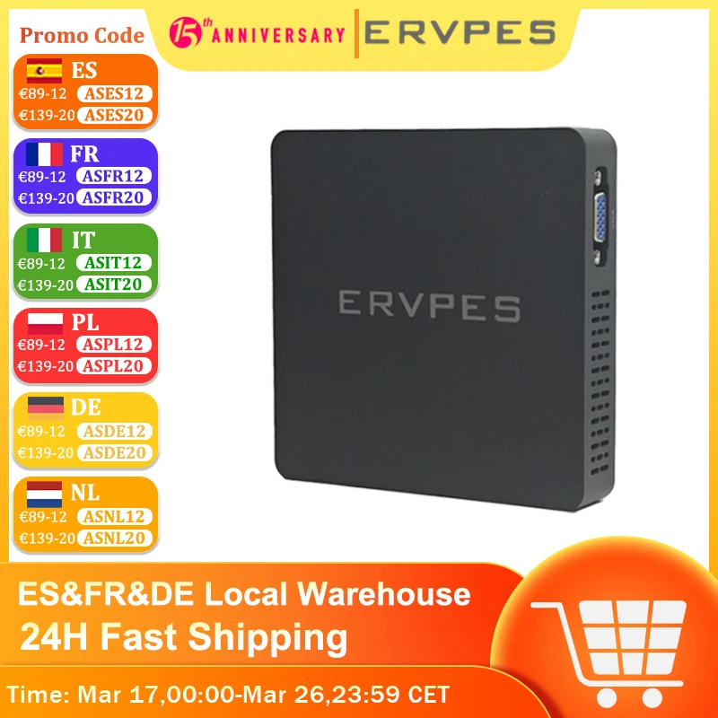 Ervpes mini pc neue b20e intel j3710 windows 11 pro 8gb ddr3 ram 128gb rom hdmi/vga bt 5,0 usb kompakter desktop für arbeit/zuhause