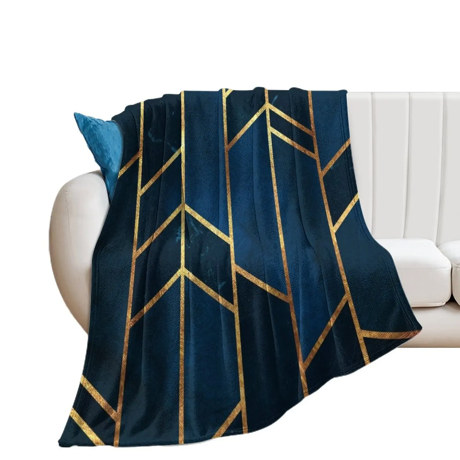 

Navy Gold Stone Geometric Throw Blanket Luxury Fashion Sofas Thermal Hairy Blankets