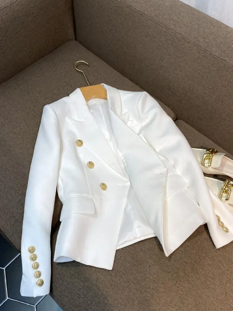 

Ele White Tailored Jaet Women's Faion Commute Sle Slim Fit Button ket Detail Long Sve Pure Color Double Breasted