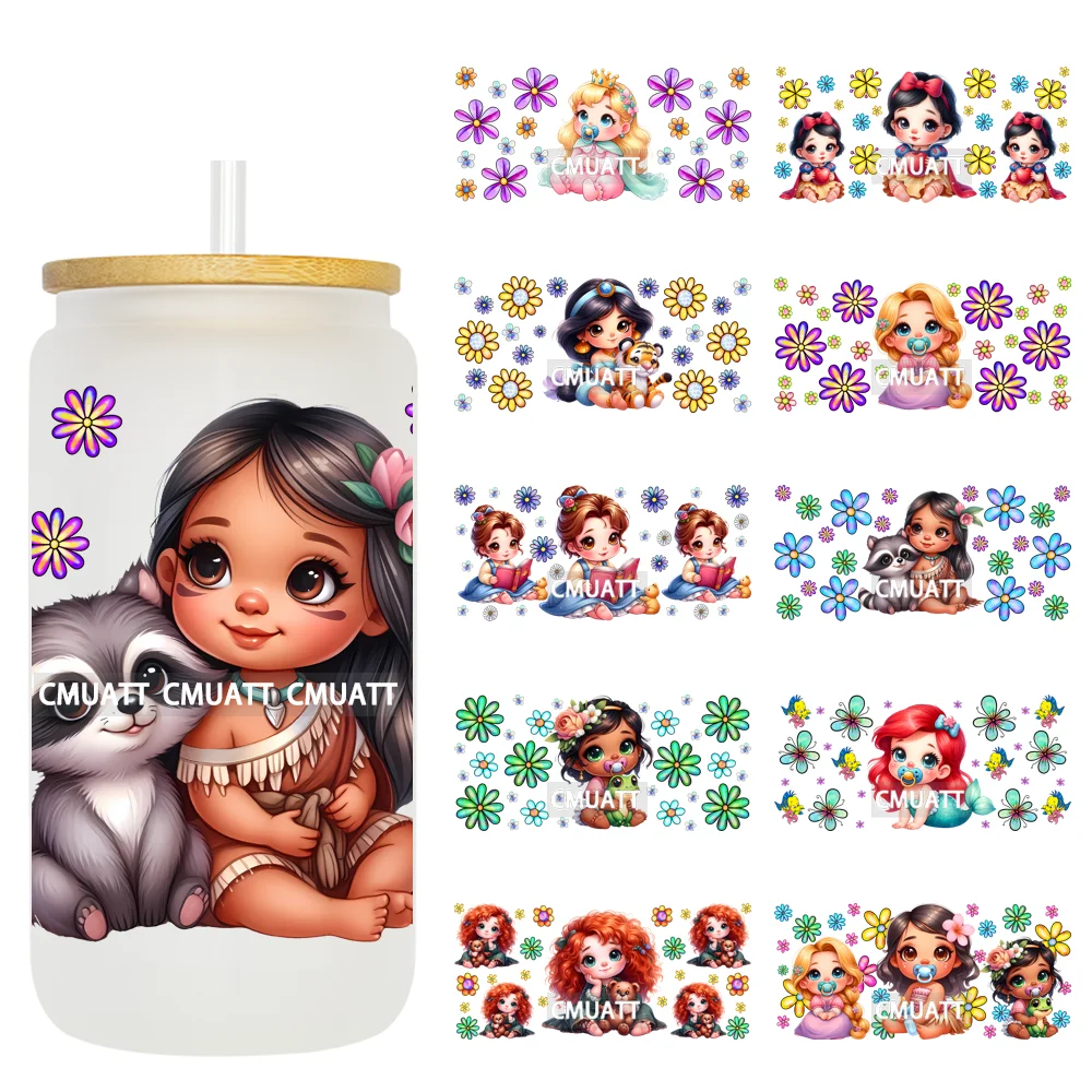

Princess Libbey Glass Cup 16oz UV DTF Wraps Transfers Stickers Decorate Mugs Beer Can Bottle Customized DIY