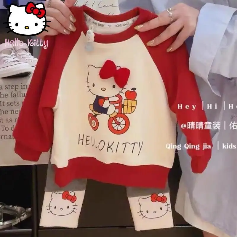 

Комплект из 2 предметов: свитшот и леггинсы Hello Kitty для девочек, осенний, с мультяшным аниме-принтом, повседневный, из хлопка, с длинными рукавами, для детей
