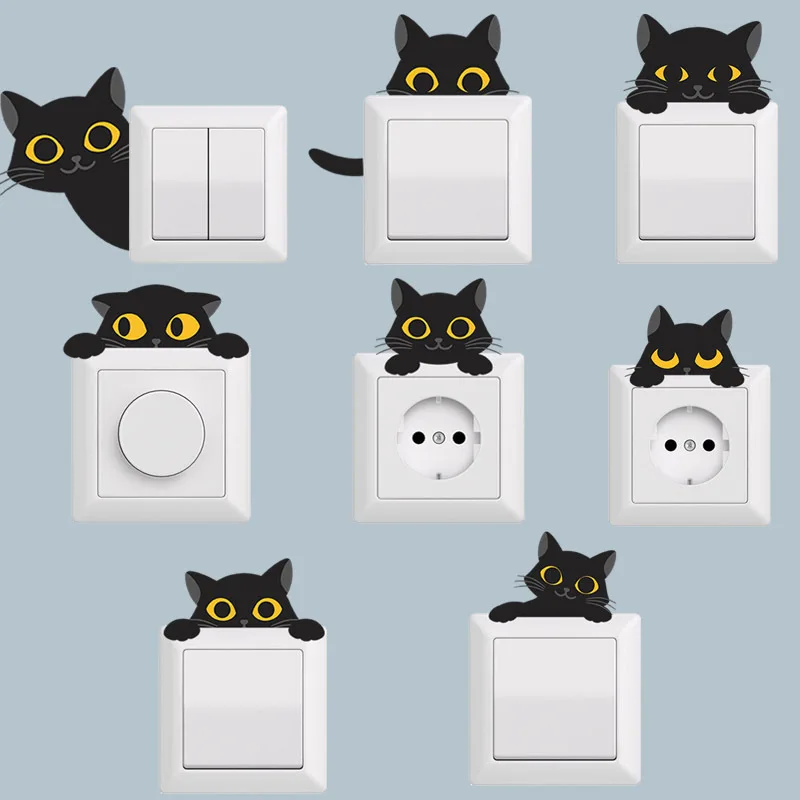 Black Cat Switch Stickers Halloween Funny Wall Stickers Removable Self-adhesive Switch Stickers Wall Decal Wallpaper