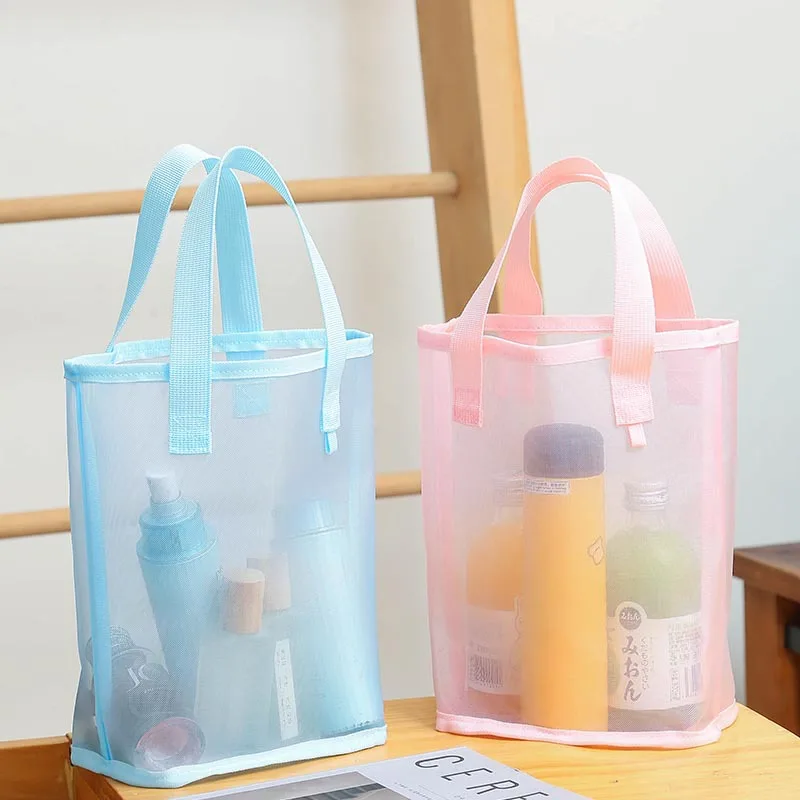 

Cosmetic Storage Bag Waterproof Simple Style Fashionable Mesh Handbag Outdoor Travel Washing Beach Bag Large Capacity Portable