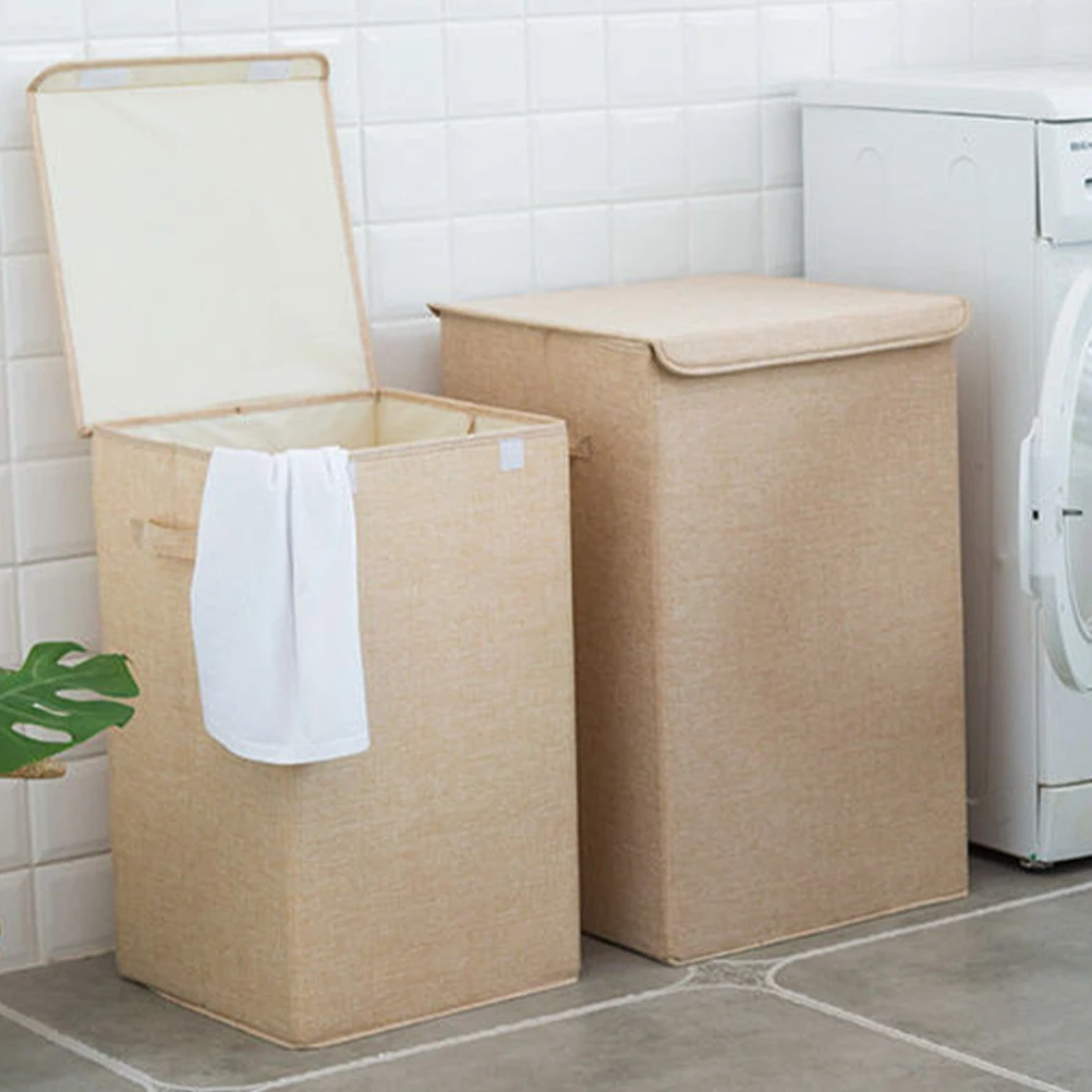 

Laundry Hamper Large Cotton Linen Storage Basket Multifunction Dirty Clothes Organizer with Handle Lid for Home Bathroom