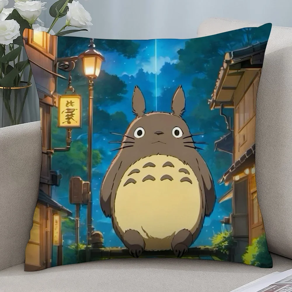 أنيمي T-TotoroS Kawaii كيس وسادة قصيرة أفخم أريكة ديكور هدية المنزل وسادة الطباعة على الوجهين