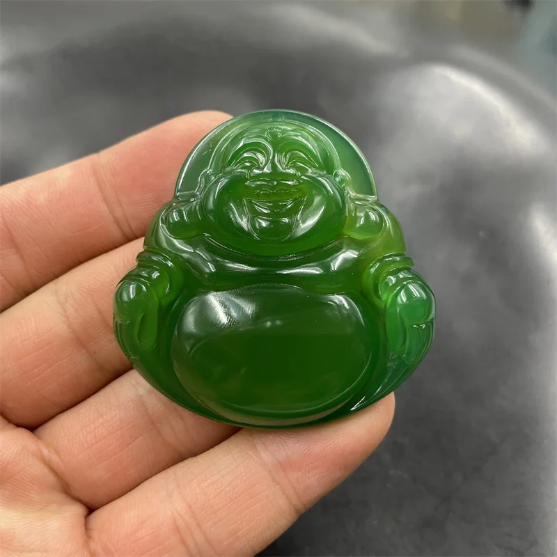 5Cm Large Chalcedony Maitreya Pendant, Exquisitely Carved Green Agate Big-Bellied Buddha Ornament