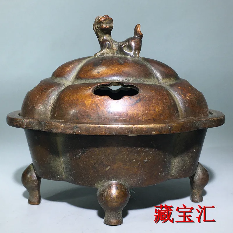 Antique Collectible Pure Copper Hexagonal Plum Censer Ming Xuande Incense Burner Old Worship