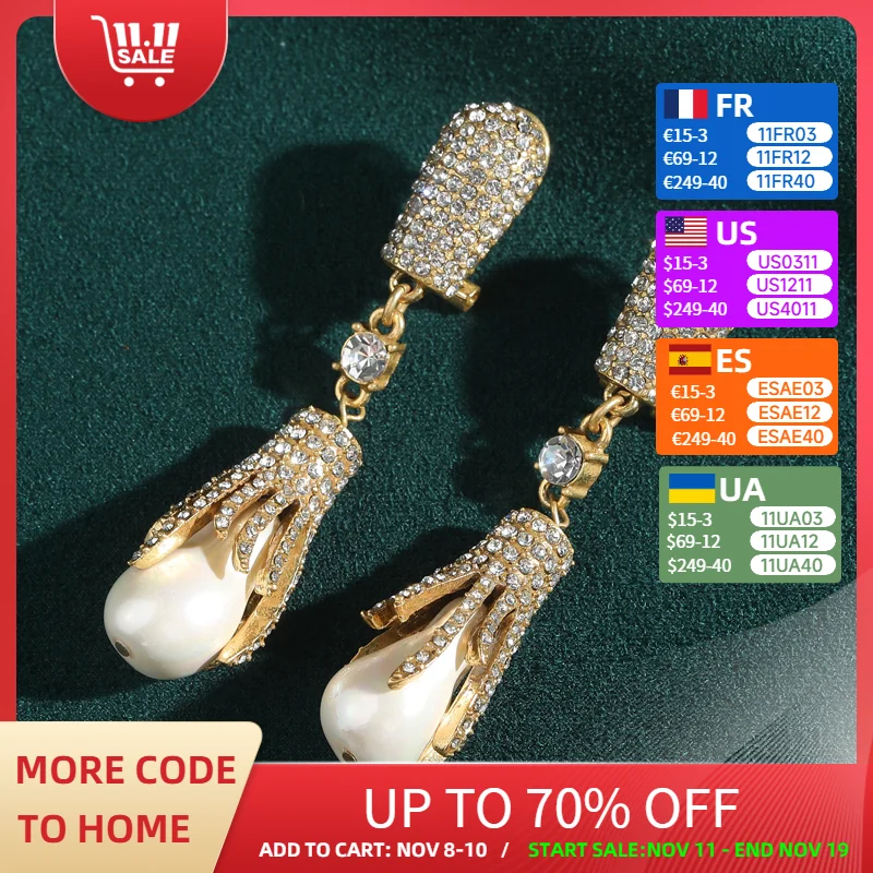 

Vintage Baroque Pearl Water Drop Earring Rhinestone Wedding Bridal Luxury Designer Jewelry Valentine'S Day Gifts Trend 2025 New