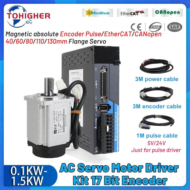 

Servo Motor Driver Kit Magnetic 17Bit Absolute 0.1KW-1.5KW EtherCAT CANopen Encoder AC Servo 750W 1KW 40/60/80/110/130mm Flange