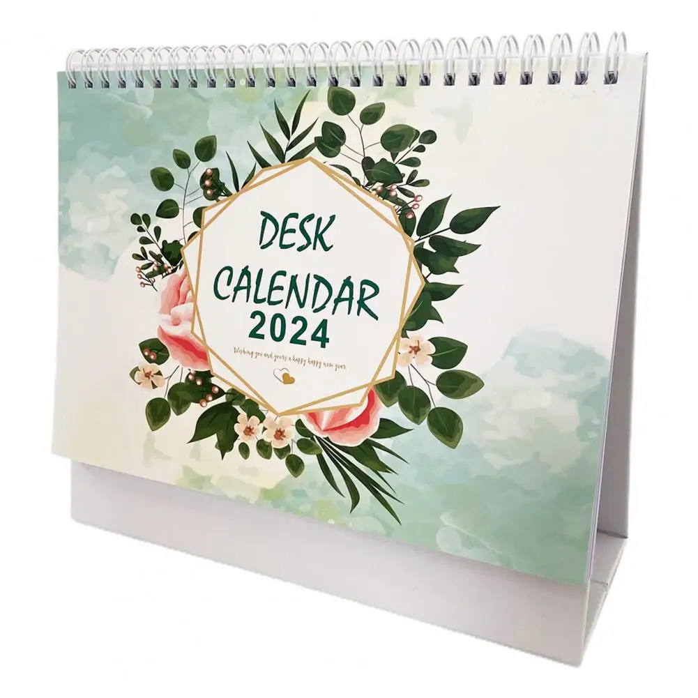 Inglês Desk Calendar, Bobina Espiral, Turning Data Recording, 12 Plano Mensal Livro, Página Turning, 2024