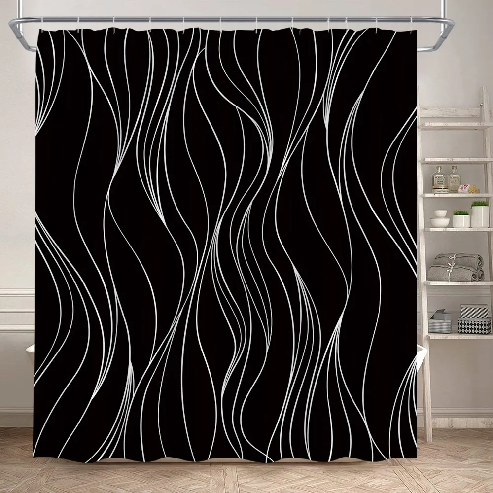 Black and White Striped Shower Curtains Modern Geometric Lines Art Minimalist Pattern Bath Curtain Polyester Home Bathroom Decor