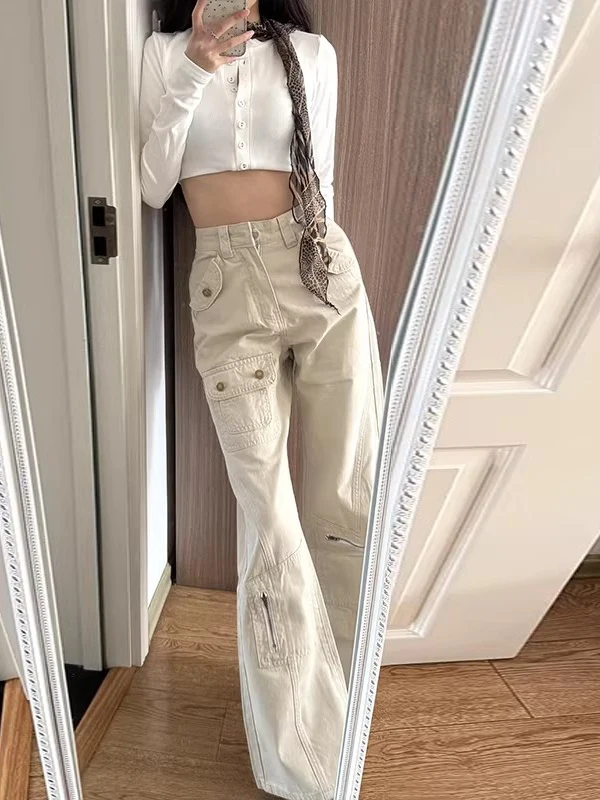 

American Style Slim Fit Workwear Micro Flared Denim Jeans Women's Spring Autumn plus Size Loose High Waist Slim Straight Leg ...