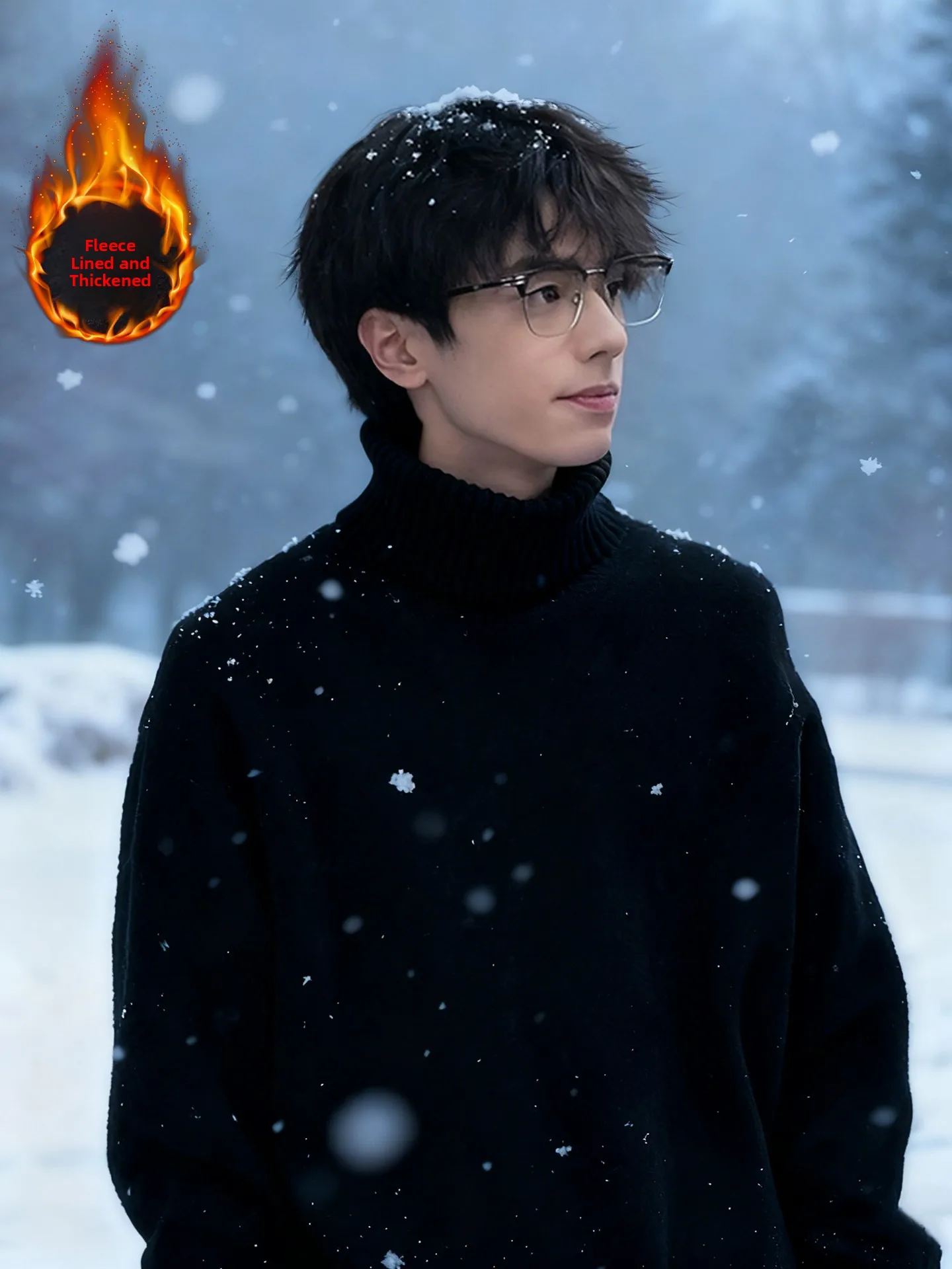 

Мужской вязаный свитер с высоким воротником на флисовой подкладке, удлиненный, облегающий, базовый слой, теплый, для осени и зимы, повседневный стиль