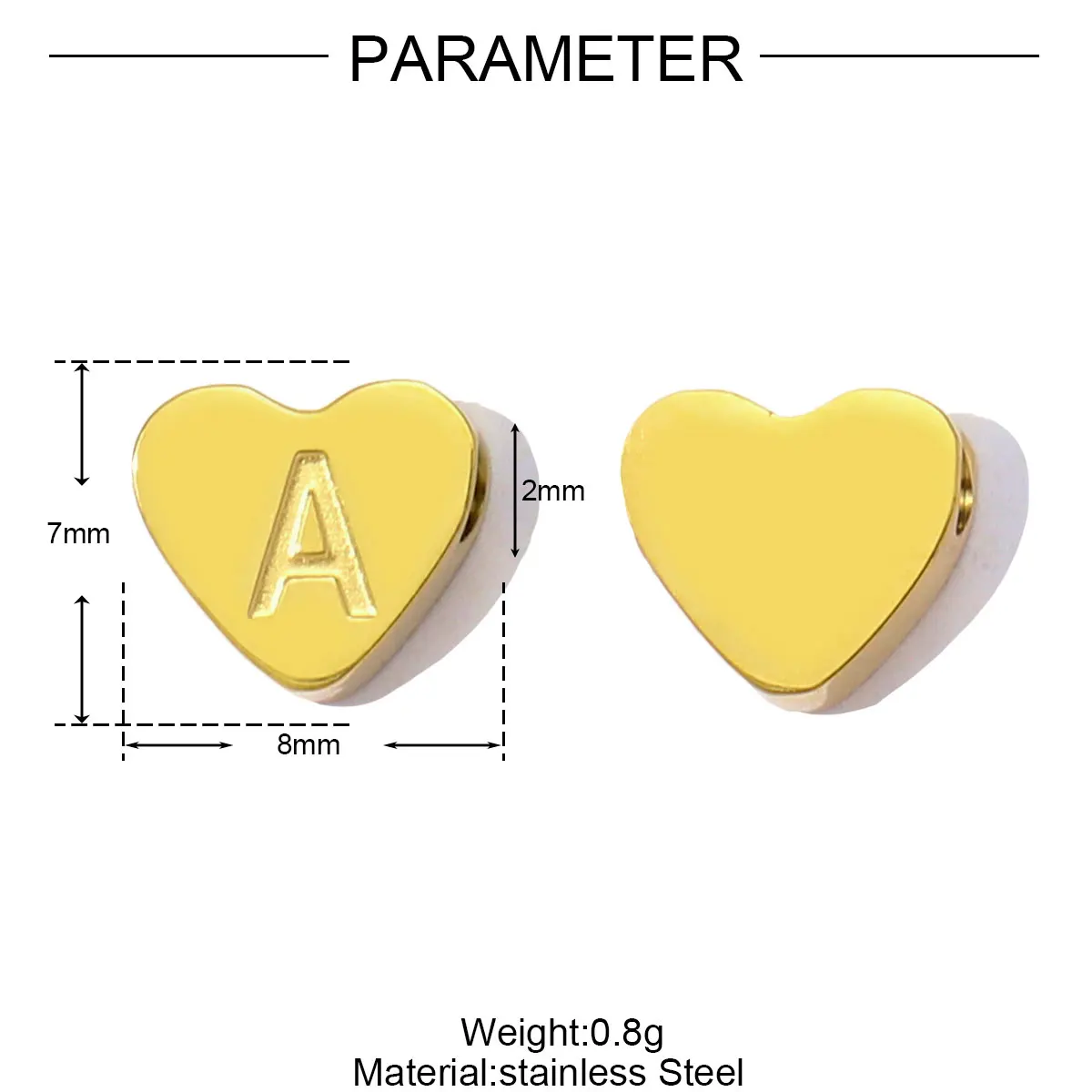 

10Pcs/Lot Stainless Steel Heart Shaped Capital Letters Alphabet Beads For DIY Jewelry Making Necklaces Earring Accessoreis