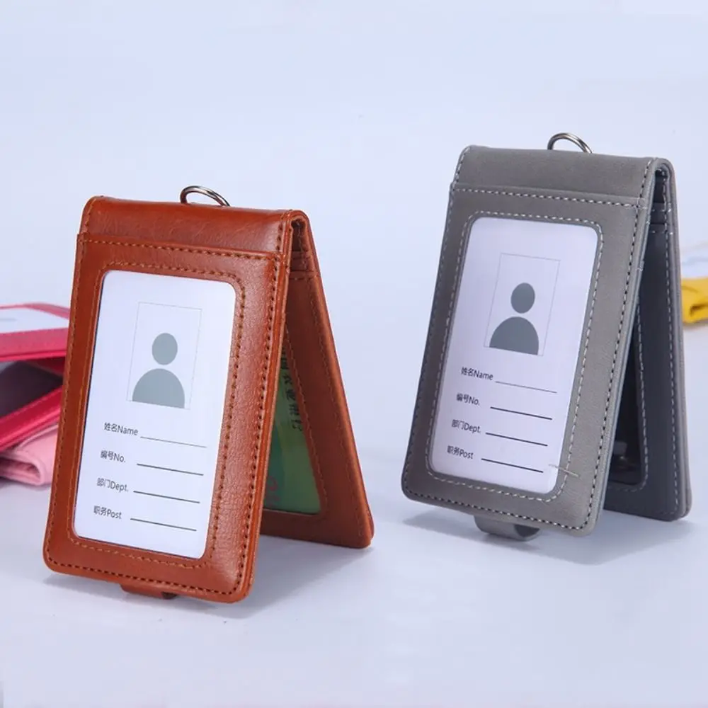 Porte-cartes de travail en cuir PU, couleur unie, avec lanière, porte-Badge, carte de crédit, couverture de carte d'identité professionnelle, Bus bancaire
