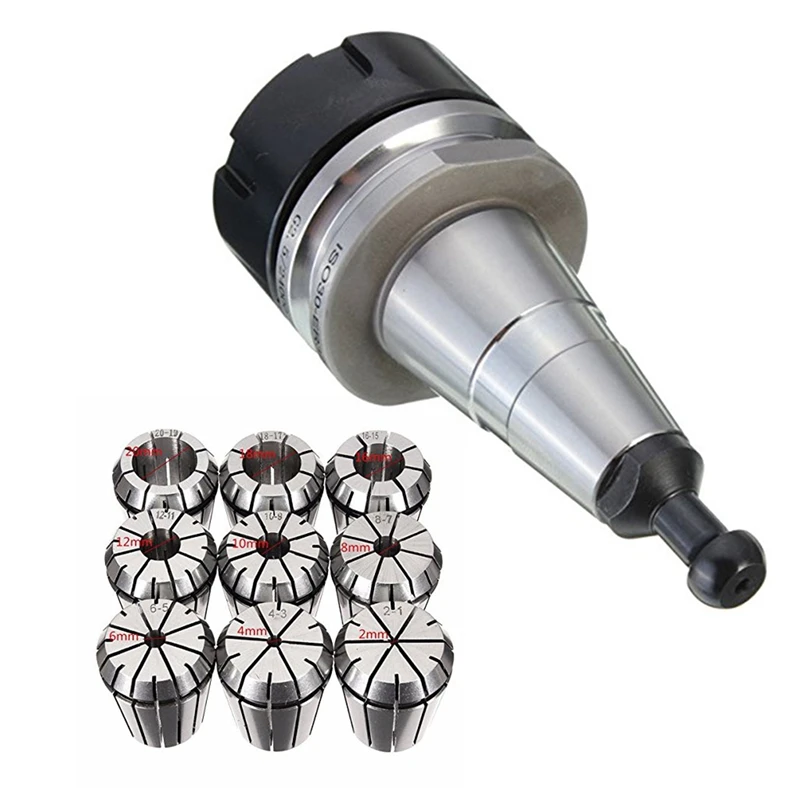 1X ISO30 ER32 Balance Collet Chuck G2.5 24000Rpm CNC Toolholder & 9Pcs ER32 Spring Collet Set 2/4/6/8/10/12/16/18/20Mm