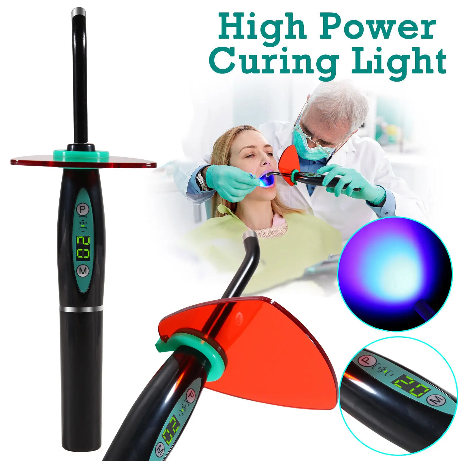 Dental Wireless Cordless LED Curing Light Lamp 2200mAh Resin Cure Rechargeable Dentist Black Color