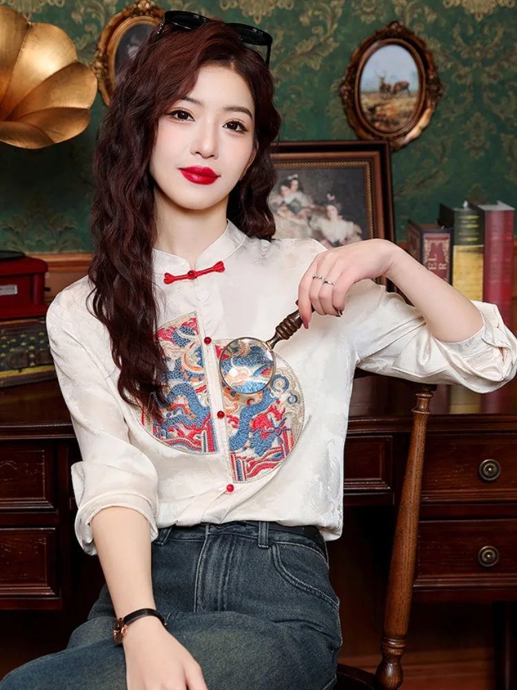 

Новая китайская вышитая блузка в национальном стиле для женщин, весна 2026, модный комплект с юбкой-шлейфом