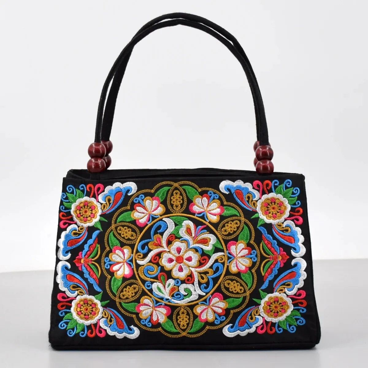 Stylish Floral Embroidered Handbag, Trendy Zipper Canvas Bag, Women\'s Fashion Purses