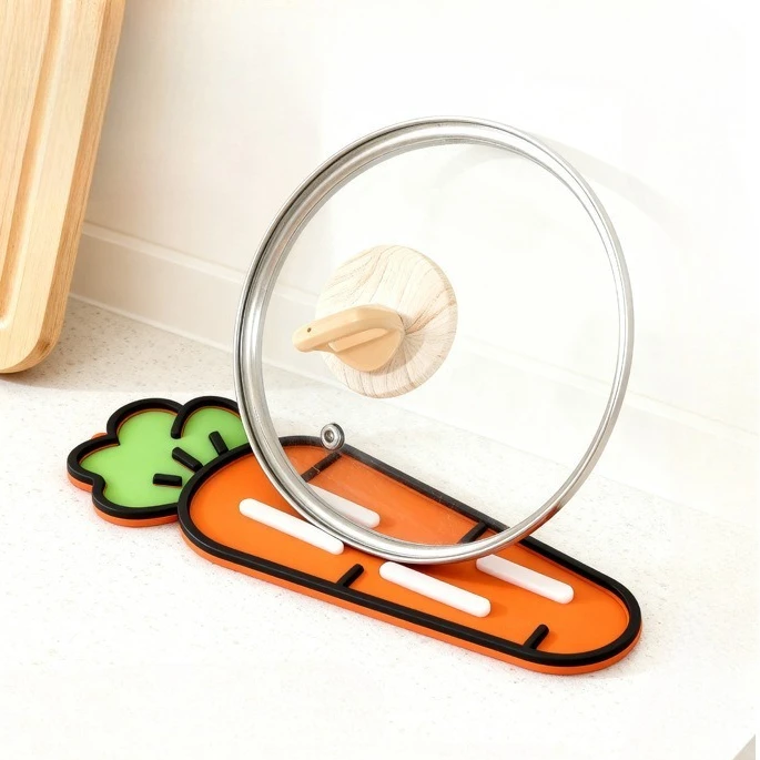 Cute Carrot Pot Lid Holder Pot Lid Storage Mat Countertop Drain Pad Multi-Function Heat-Resistant MatCutting Board Placement Pad