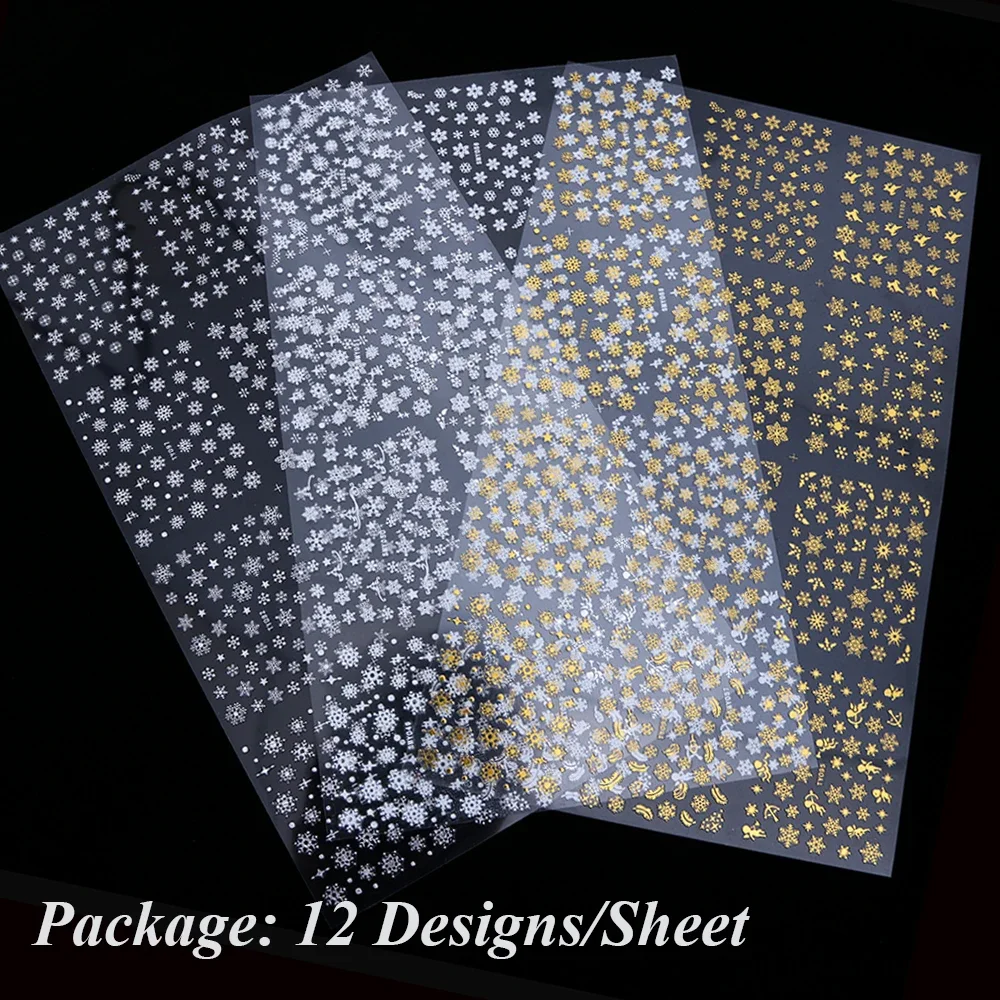 12pcs Gold Silver 3D Nail Stickers Flower Vine Wedding Snowflake Decals for Nail Art