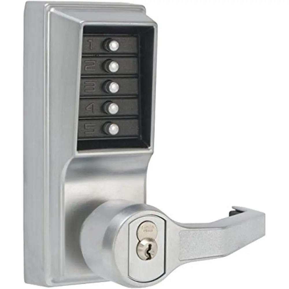 

Mechanical Pushbutton Cylindrical Lock with Lever, Combination Entry, Key Override, Privacy Lockout, 19mm Throw, Beveled Ace Pla