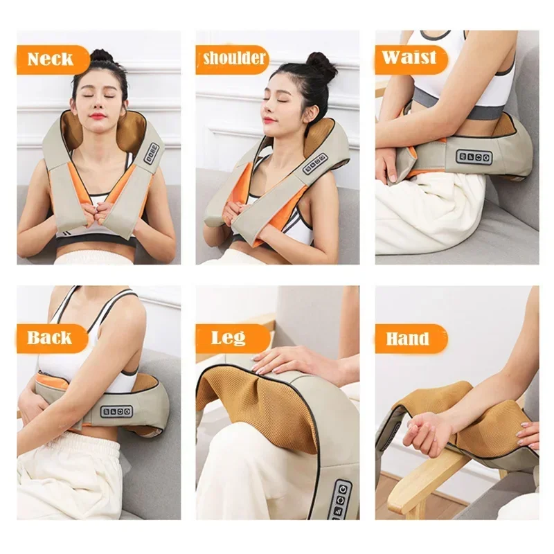 3D Electric U Shape Neck Massage Shawl Infrared Heat Kneading Back Massage Shoulder Shiatsu Massager Home Car Use Massager