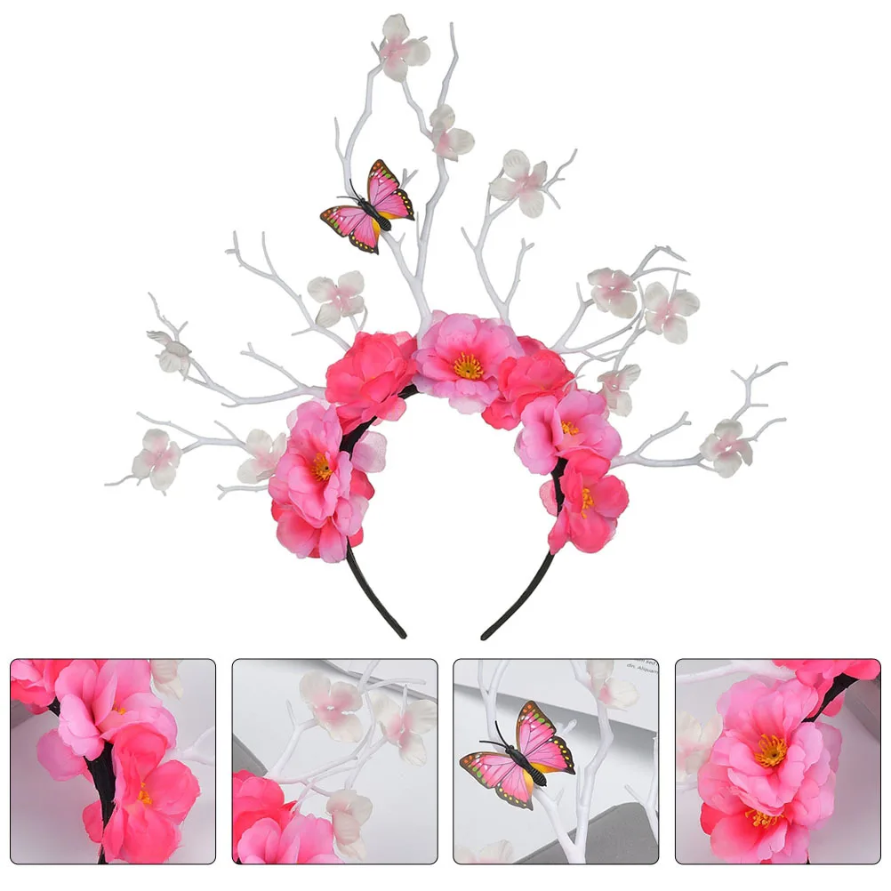 

1 шт. Шикарная заколка для волос в виде бабочки с дизайном в виде цветка сливы и оленьих рожков, праздничный головной убор, женский аксессуар для волос, костюмный аксессуар