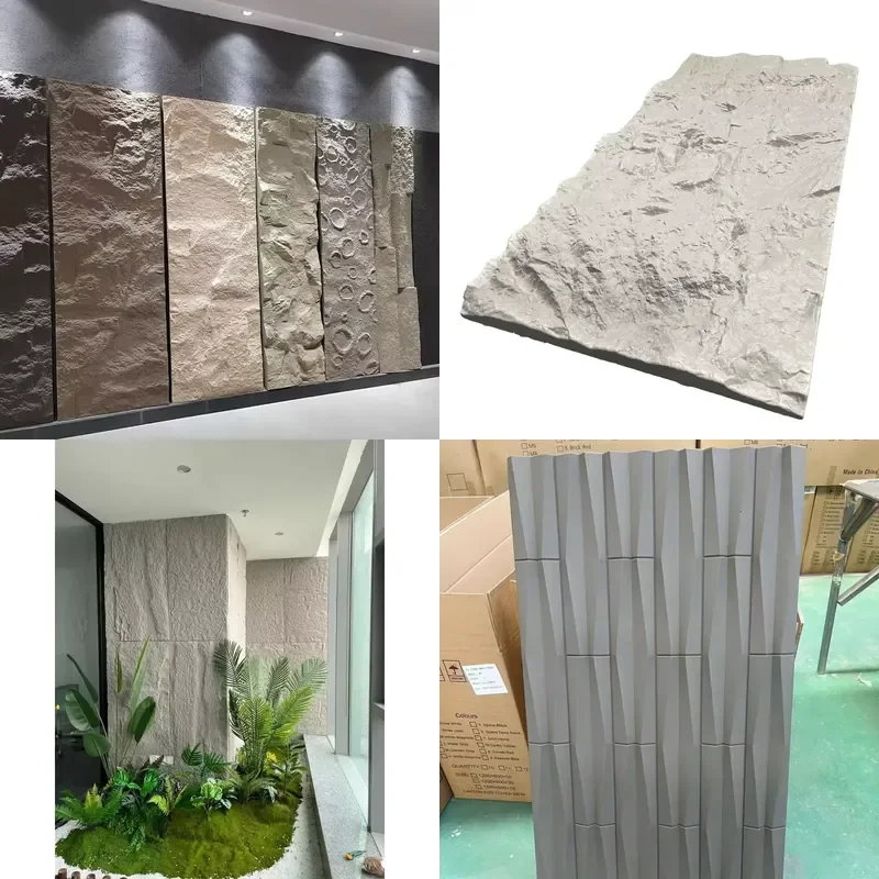 for Villa Entrance Lightweight Polyurethane Stone Panel Wall Stone Leather Tile Decor