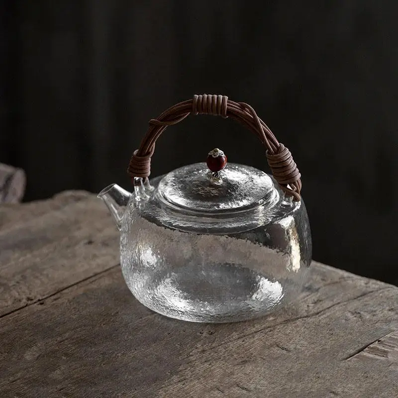 Japanese Style Glass Teapot Household Kettle Heat-Resistant Natural Rattan Woven Glass Handle Kettle Kung Fu Tea Set