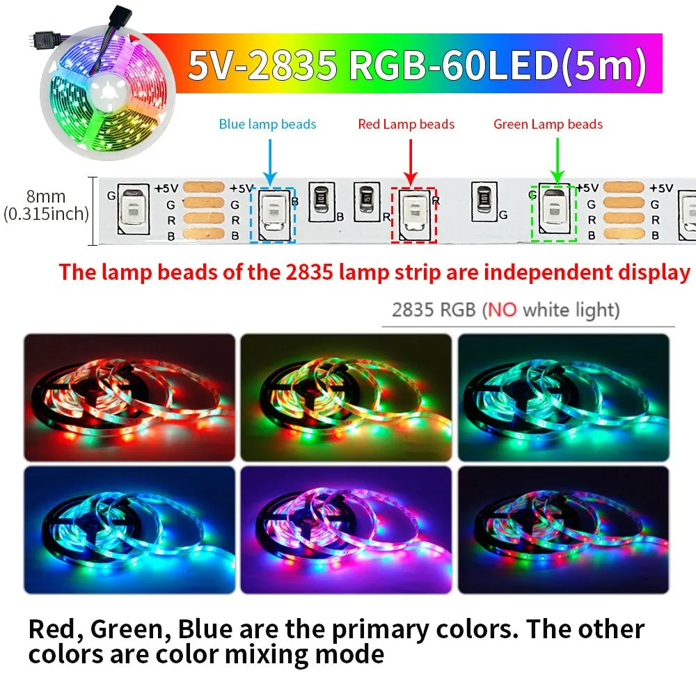 Tuya Smart Bluetooth Led Strip Lights RGB 2835 5V USB Smart Life App Remore Control for Desktop Screen TV BackLight Diode Tape