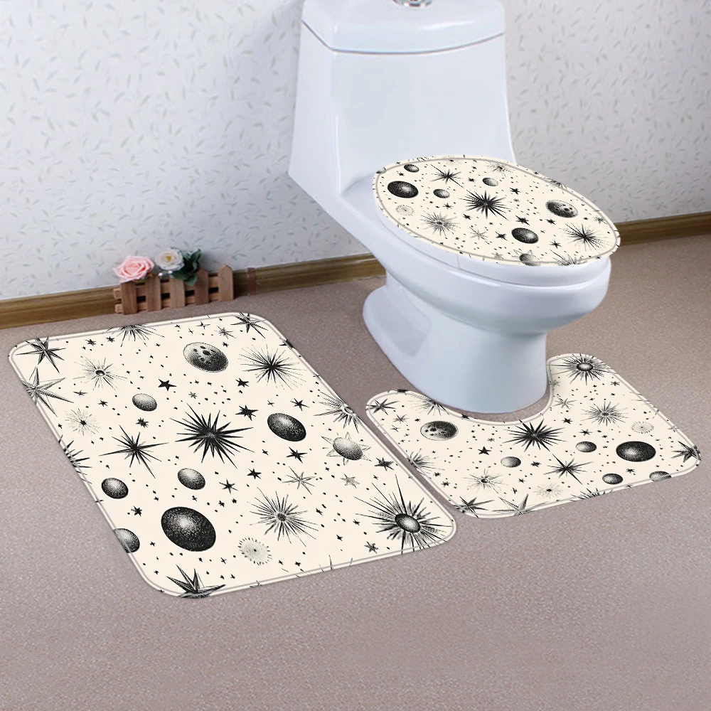 ستائر دش 1/4 ستار بلانيت، ديكور مقعد المرحاض، ستارة دش مع سجادة وغطاء للمرحاض، 70.8 × 70.8 بوصة