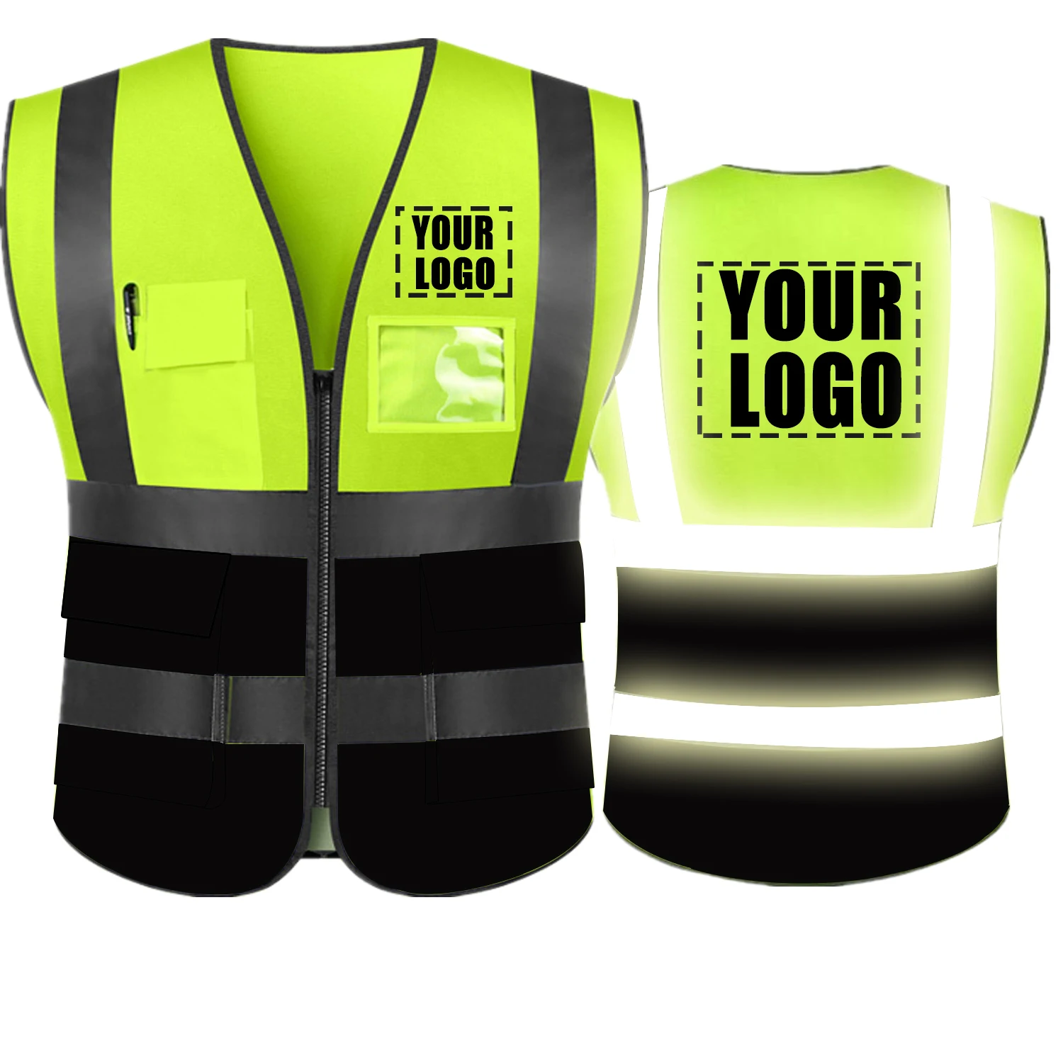 

Reflective safety vest for men and women, high visibility safety vest with dual color zipper in accordance with ANSI/ISEA standa