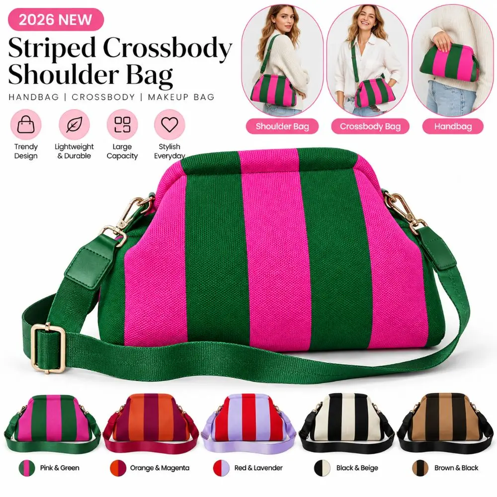Colorblock Design Colorful Striped Shoulder Bag Large Capacity Knitting Texture Crossbody Bag Lightweight Makeup Pouch For Women
