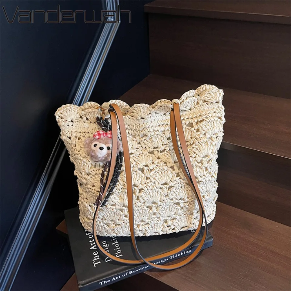 

Новые модные пляжные женские сумки-тоут из плетеной соломки класса люкс: летние повседневные вместительные сумки на плечо в простом стиле для шопинга